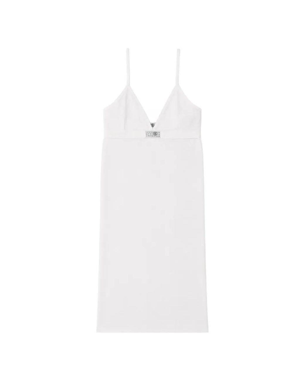MM6 by Maison Margiela White Logo-Patch V-Neck Slip Dress
