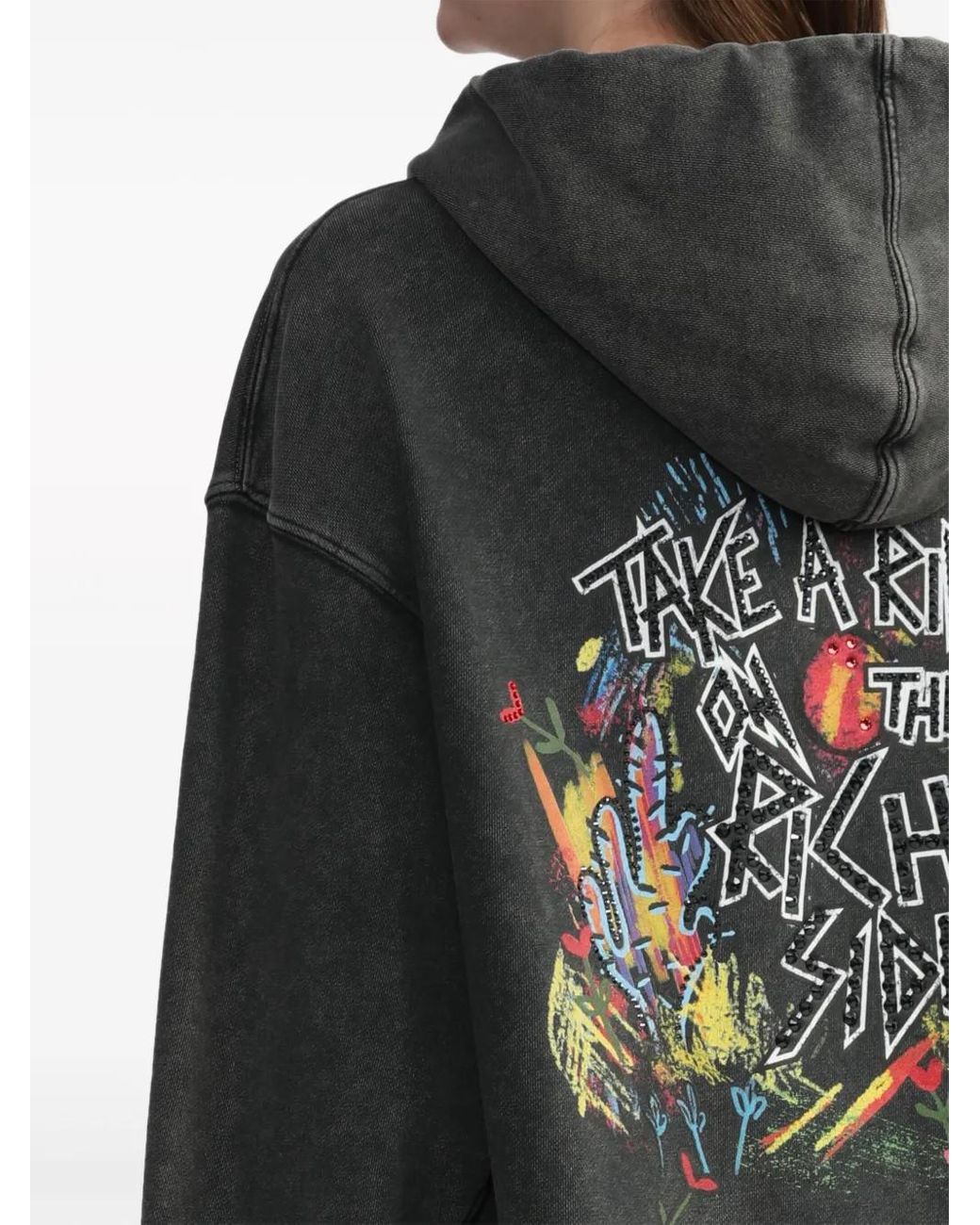 Alessandra Rich Black Graphic-Print Cotton Hoodie