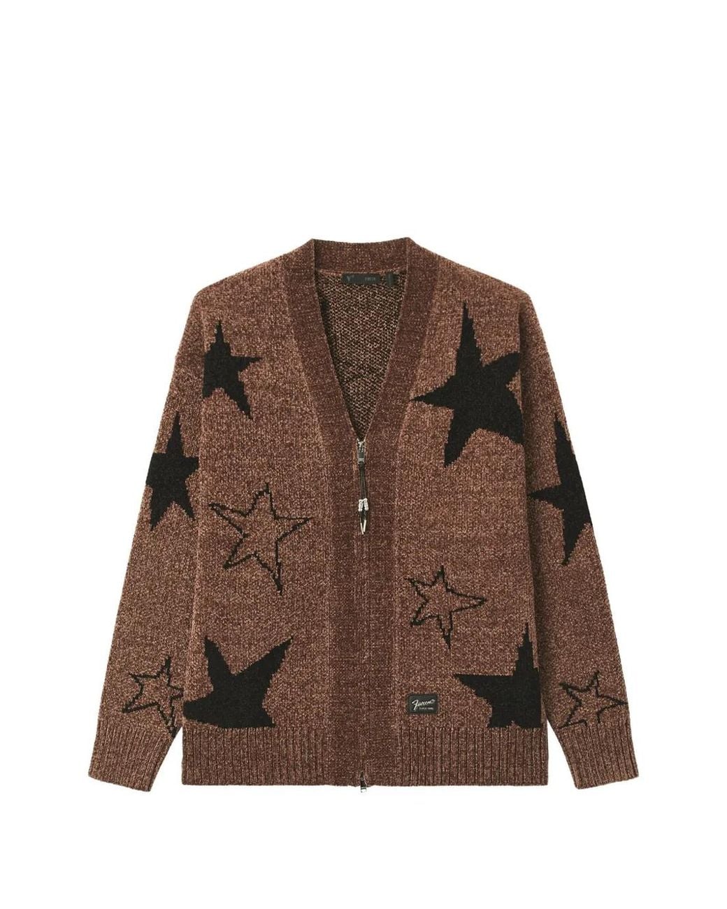 FIVE CM Brown Star-Intarsia Zip-Up Cardigan for men