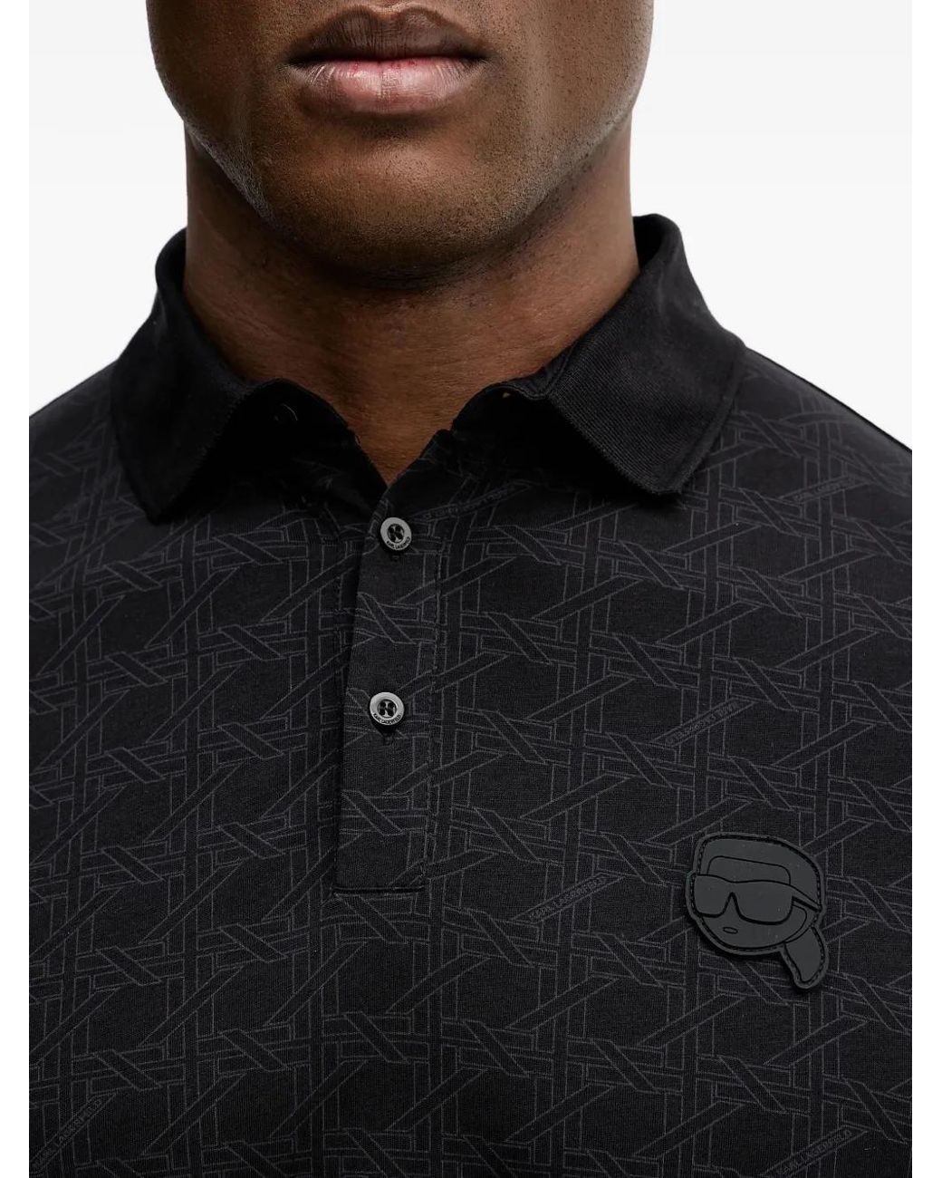 Karl Lagerfeld Black Printed Appliqué-Detail Polo Shirt for men