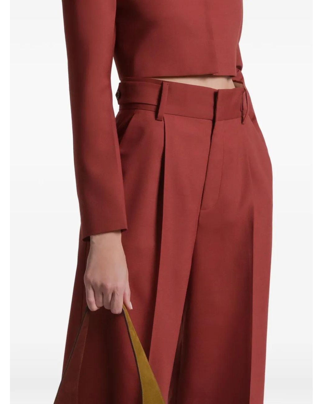 Alberta Ferretti Red Pleated Cuffed Trousers