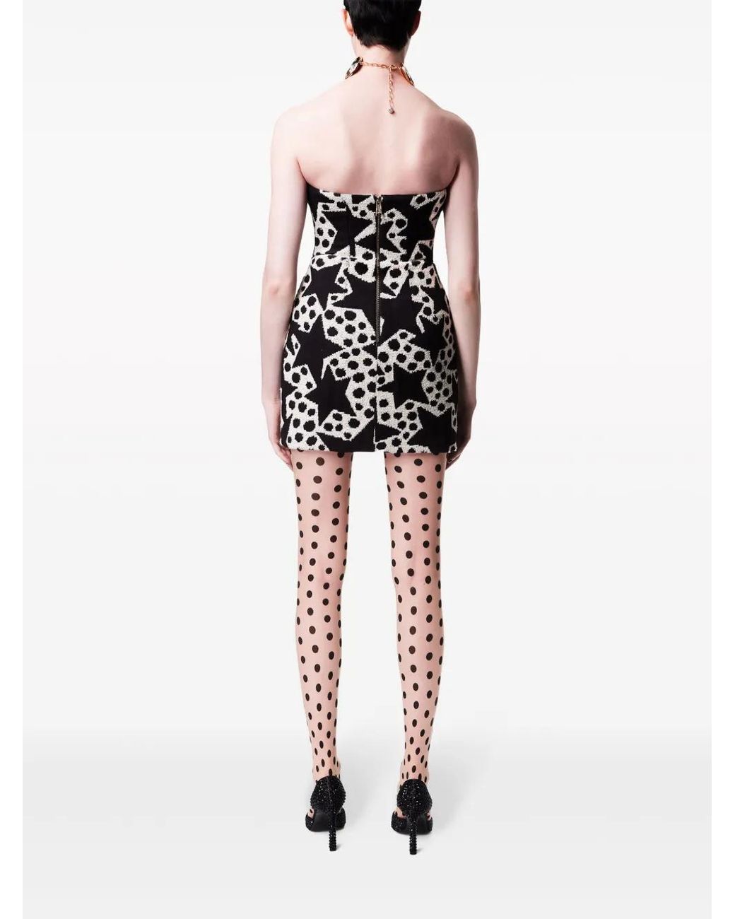 Area Black Star-Print Jacquard Minidress