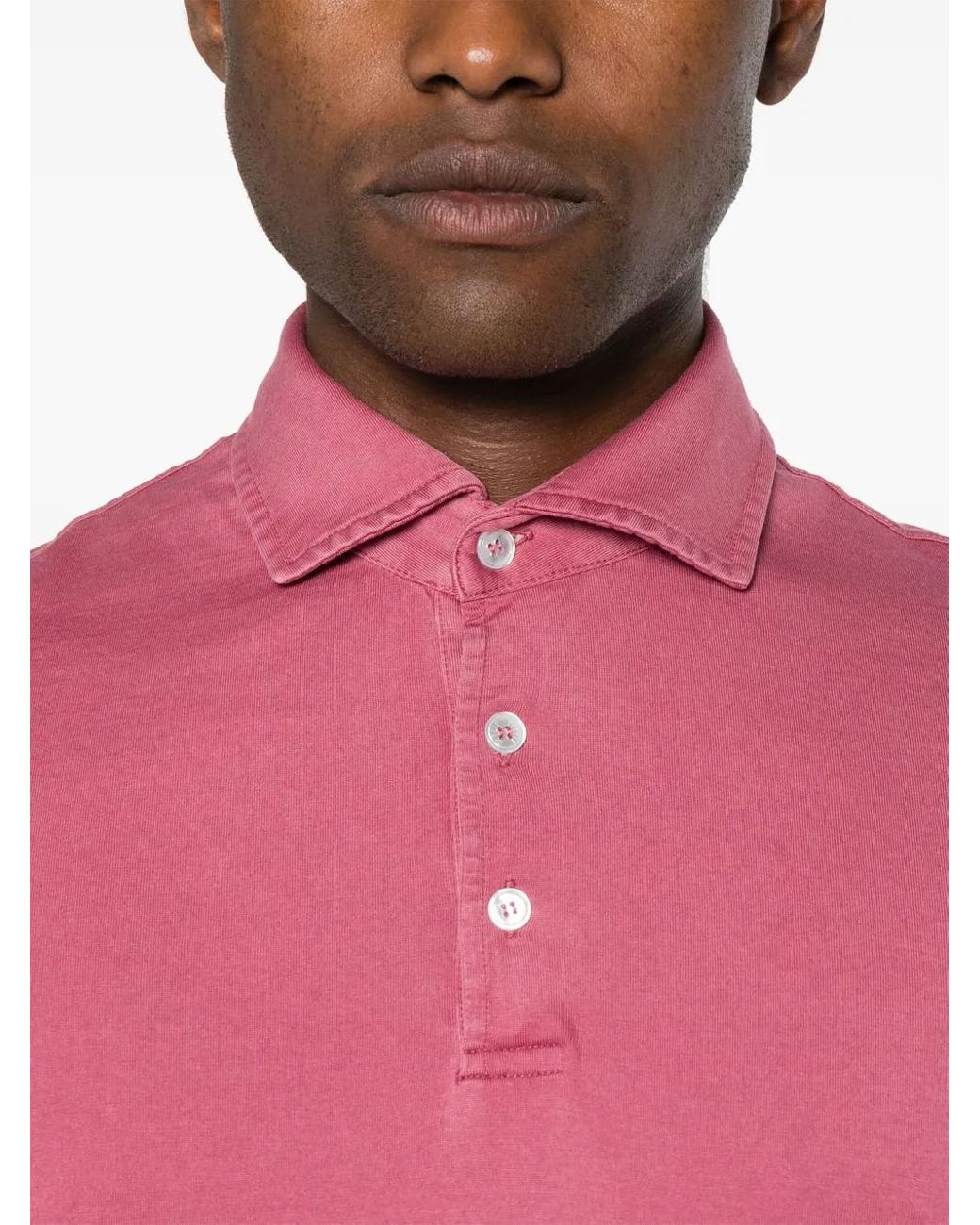 Fedeli Pink Short-Sleeve Cotton Polo Shirt for men