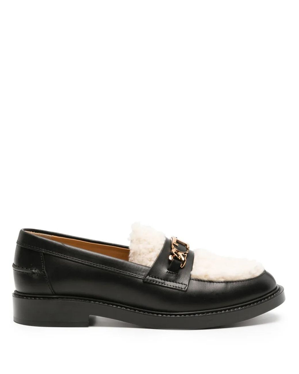 Tod's Black Logo-Chain Shearling-Panel Loafers