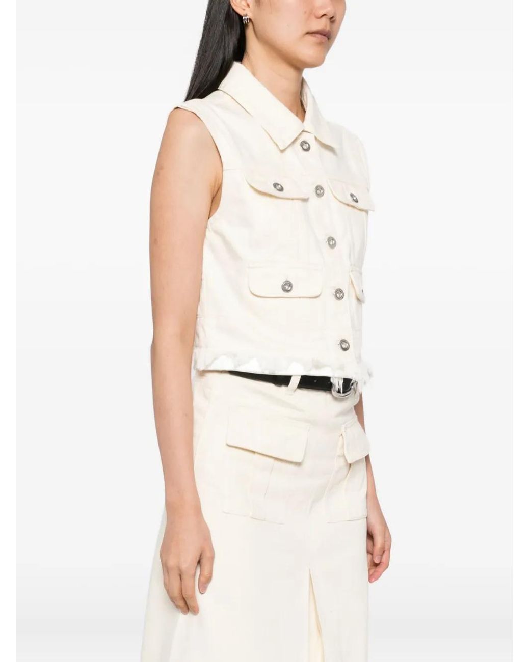 Self-Portrait Natural Sleeveless Denim Jacket