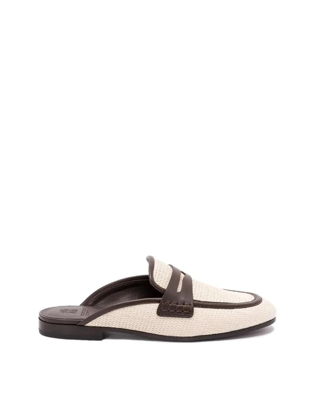 Brunello Cucinelli White Techno-Raffia Leather Mules