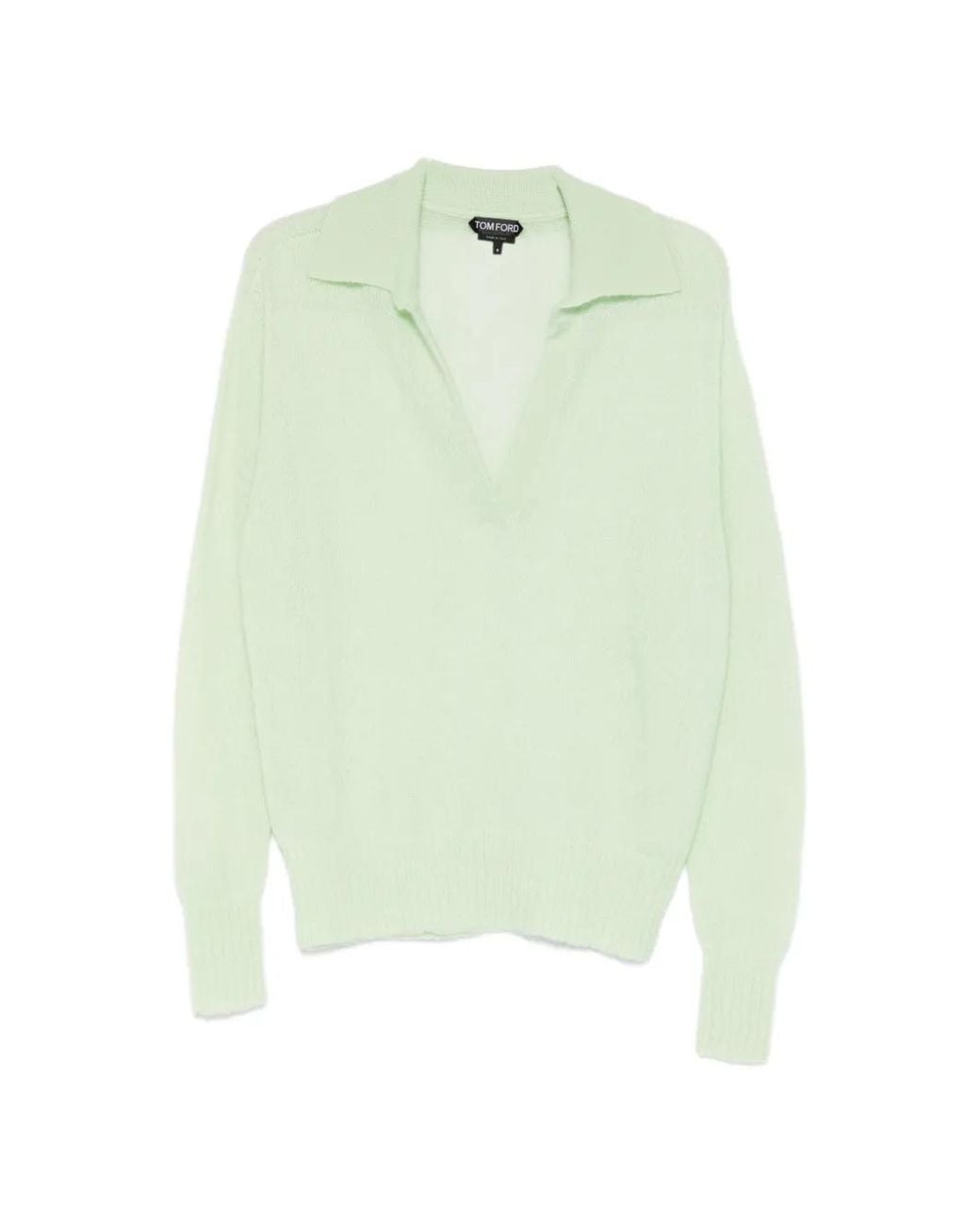 Tom Ford Green Ultrasoft Cashmere Silk Oversized Open Polo Collar Sweater