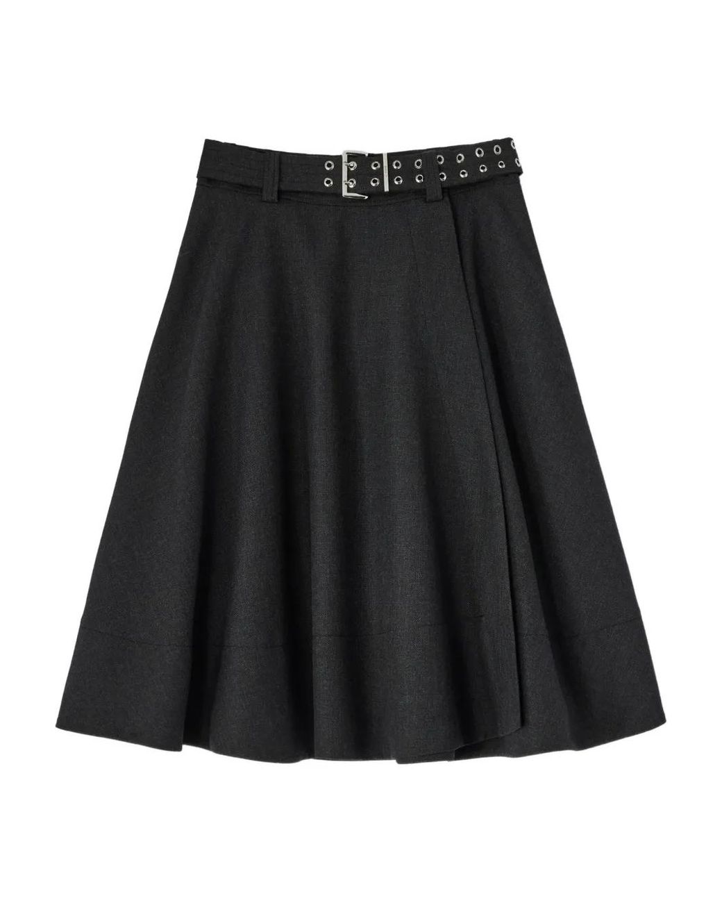 Ganni Black A-Line Belted Midi Skirt