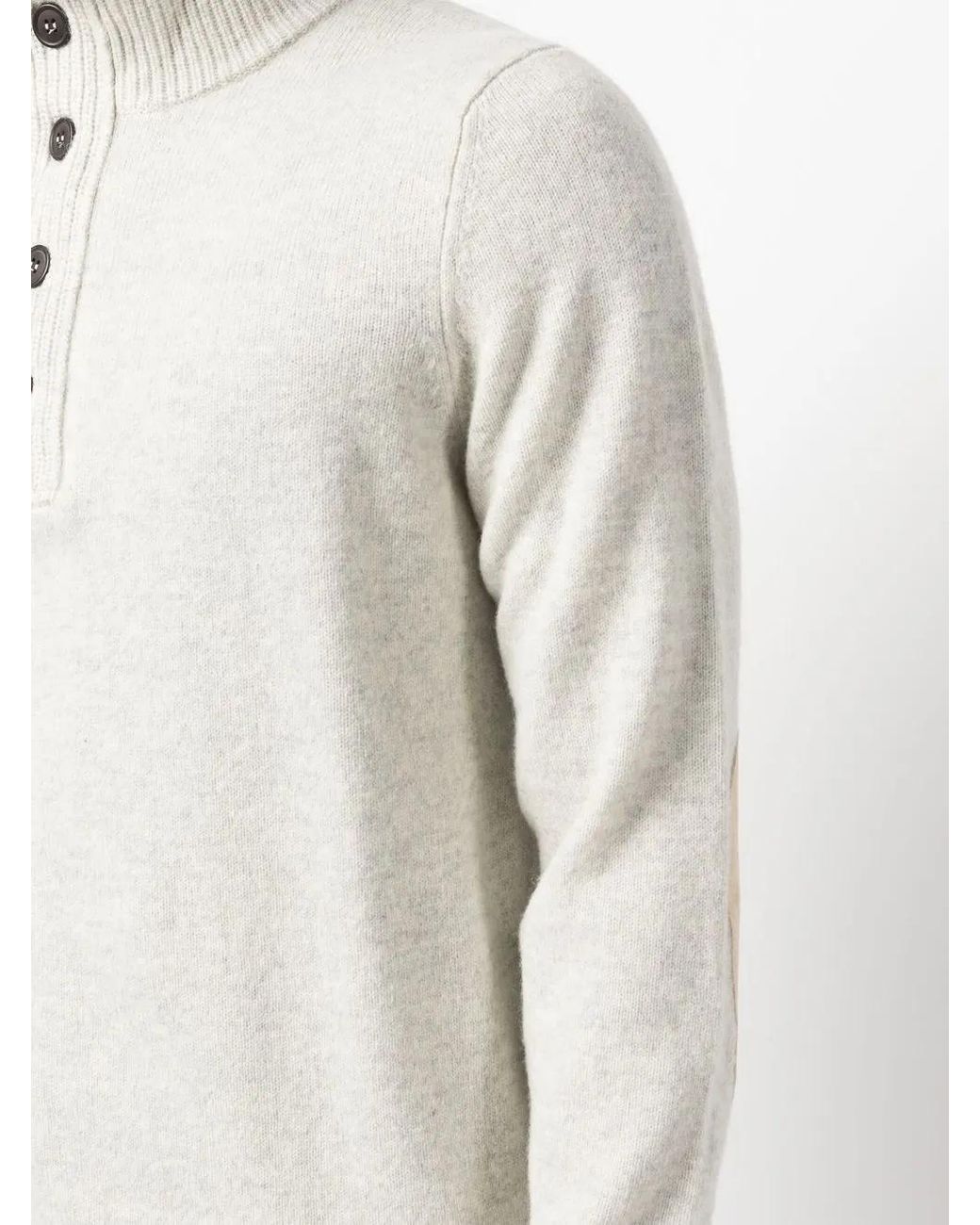Barbour White Elbow-Patch Button-Up Half-Zip Sweater for men