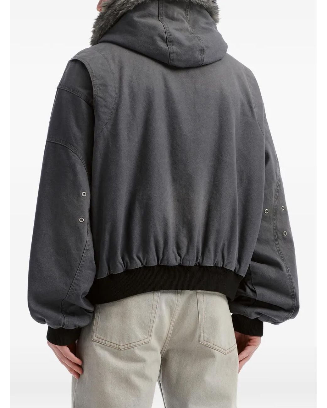 FIVE CM Black Faux-Fur Trim Hooded Jacket for men