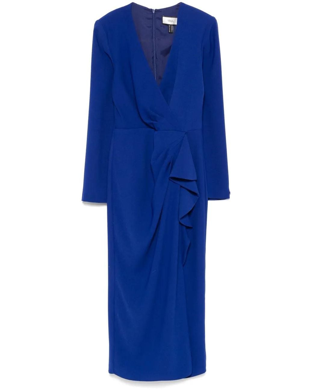 Nissa Blue V-Neck Crepe Midi Dress