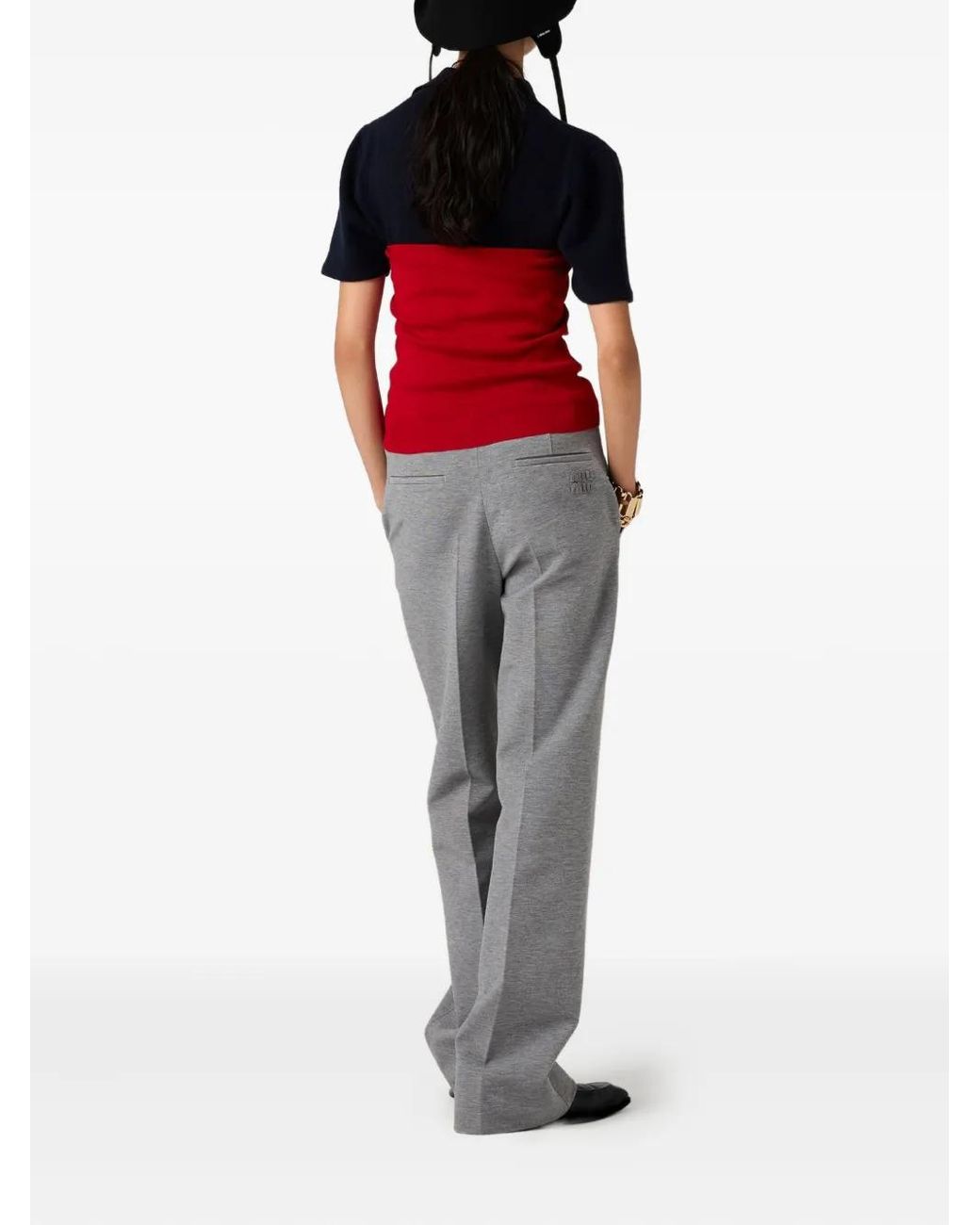 Miu Miu Gray Embroidered-Logo Trousers