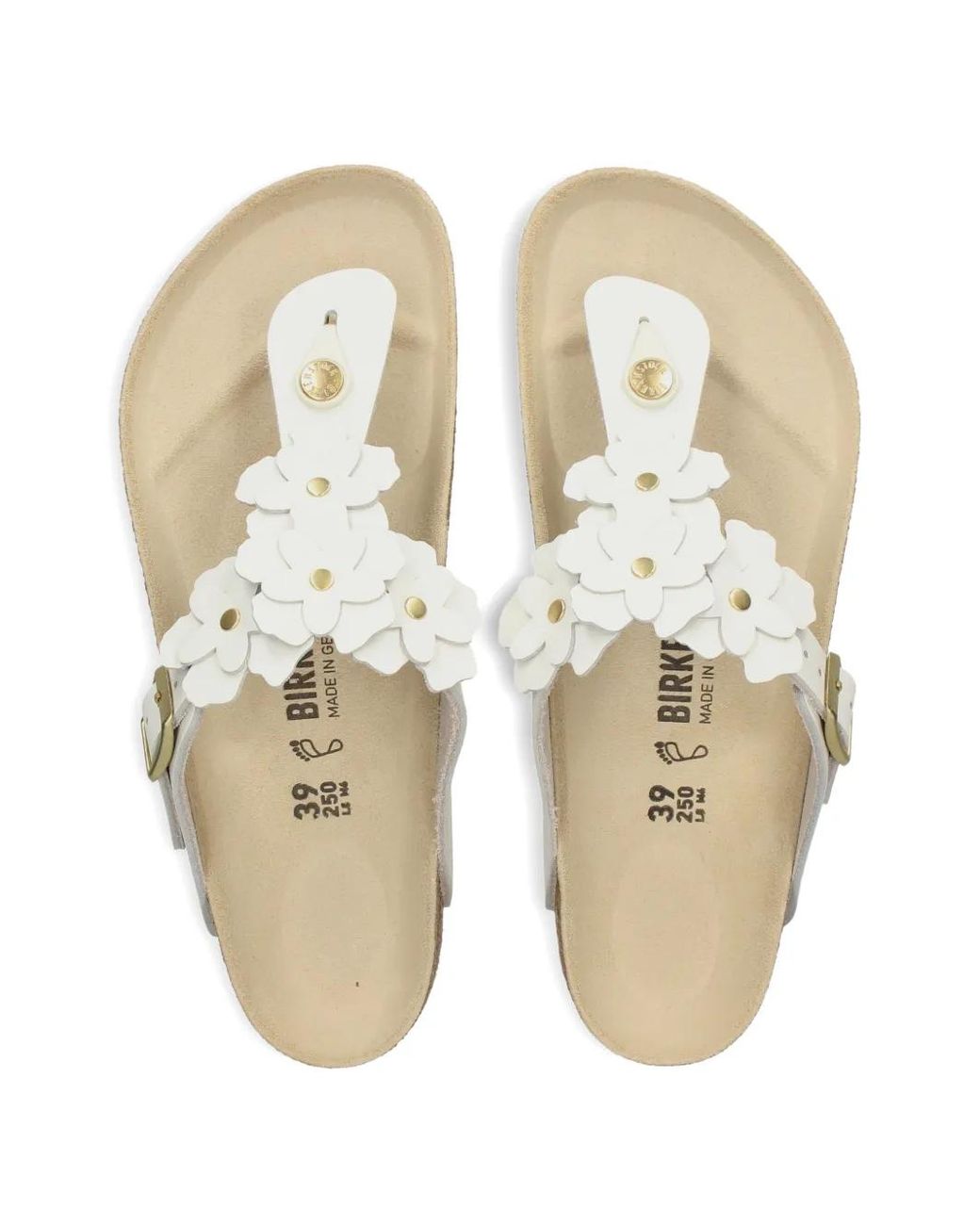 Birkenstock White Gizeh Flowers, Natural Leather