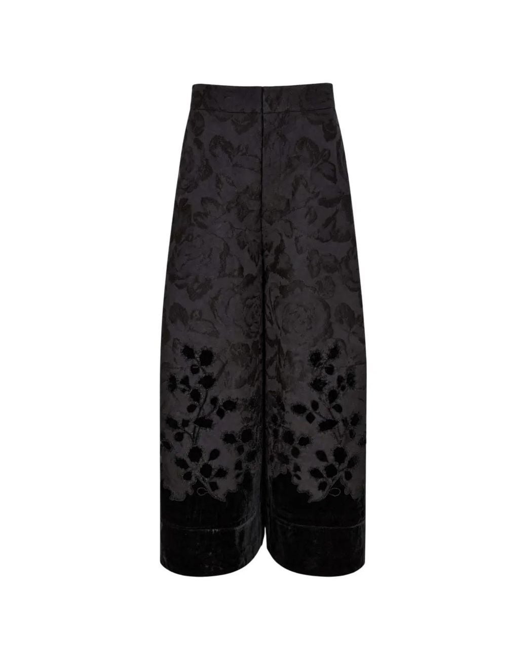 Biyan Black Lamé Jacquard Wide-Leg Trousers