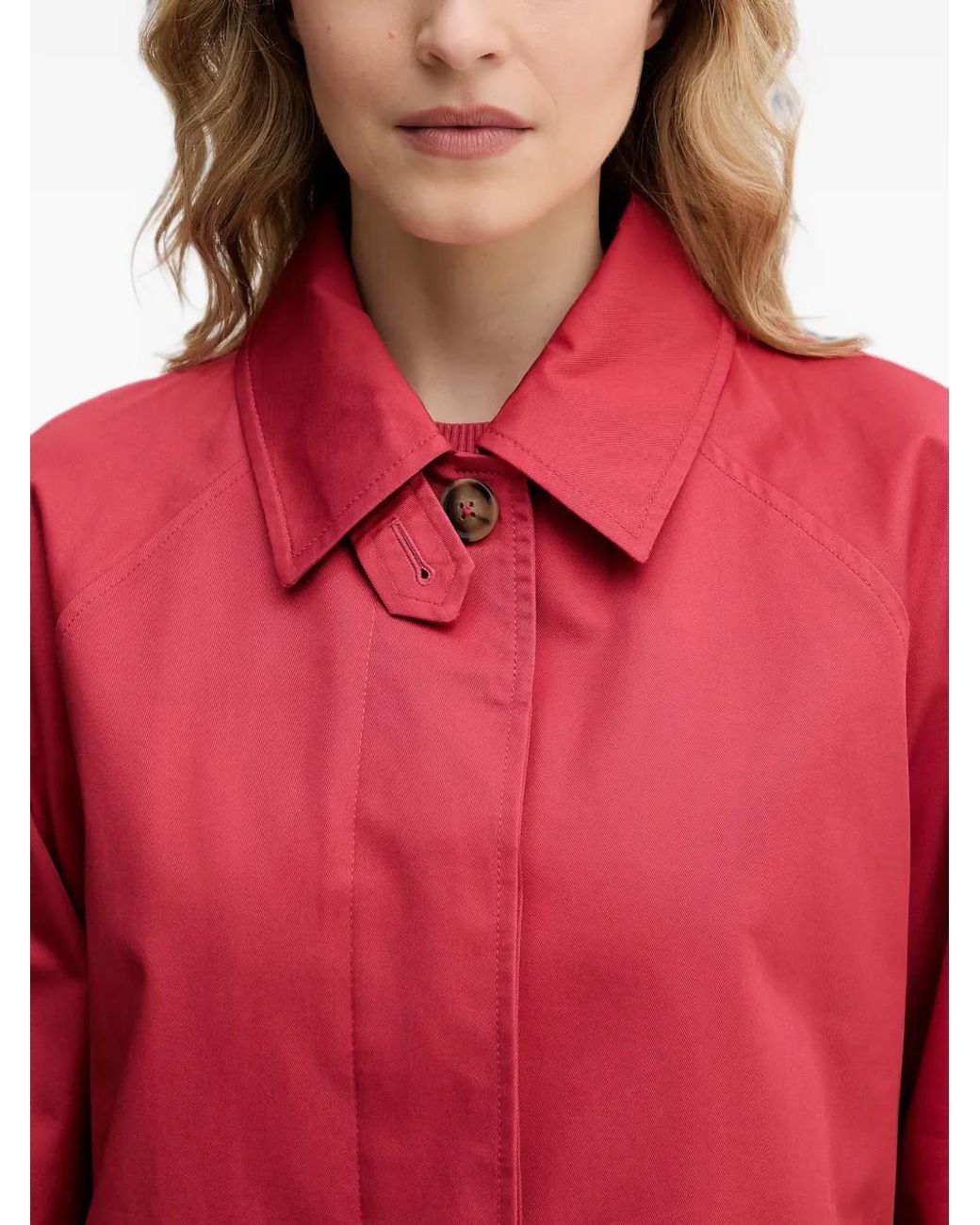 Benetton Red Raglan-Sleeve Button-Up Coat