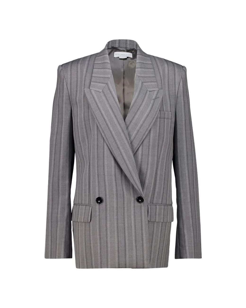 Stella McCartney Gray Pinstripe-Pattern Waisted-Fit Jacket