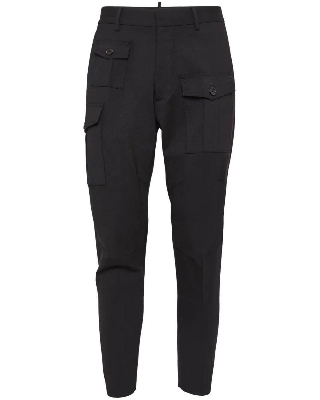 DSquared² Black Tapered Cotton Cargo Trousers for men