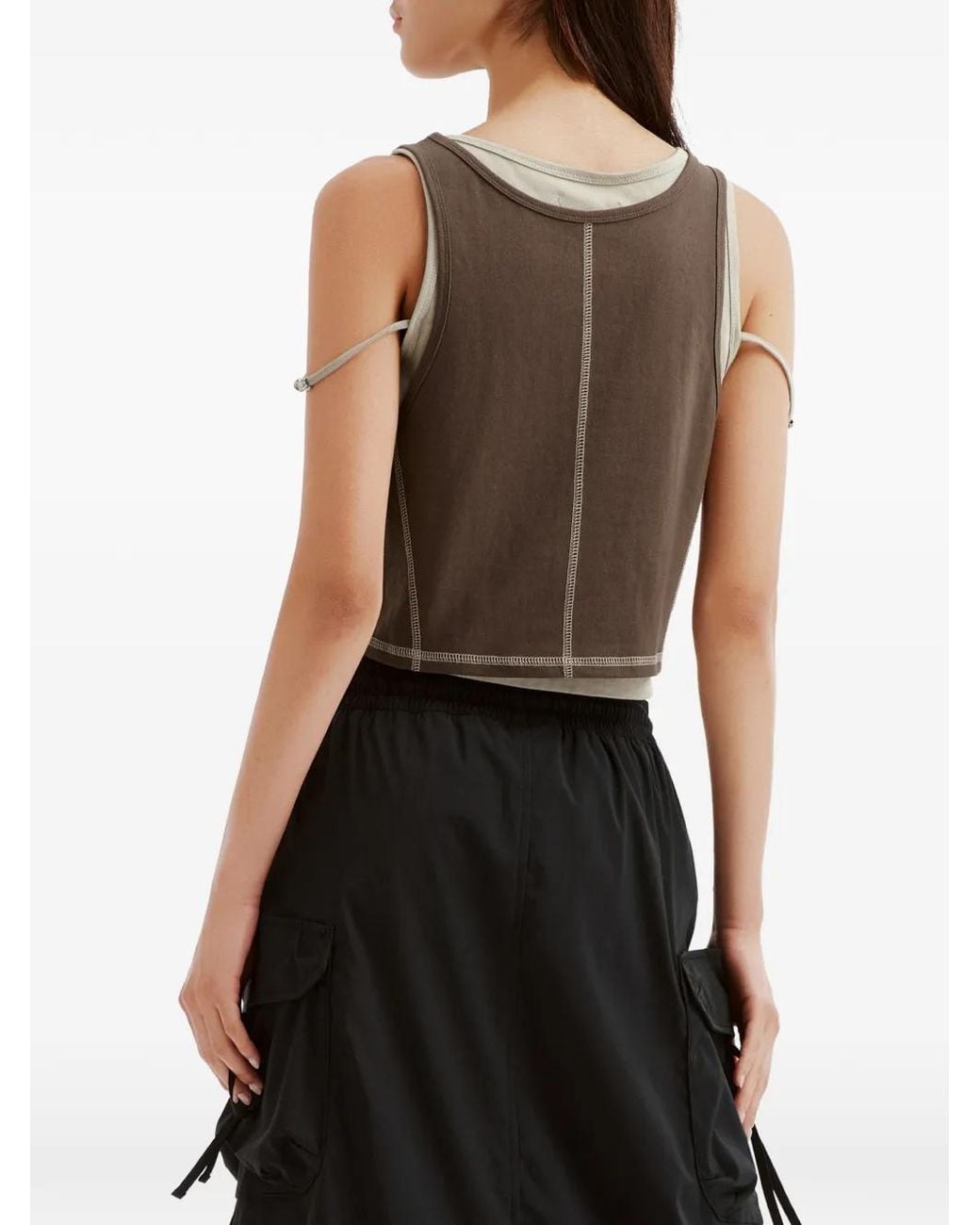 Musium Div. Brown Layered Contrast-Stitch Top