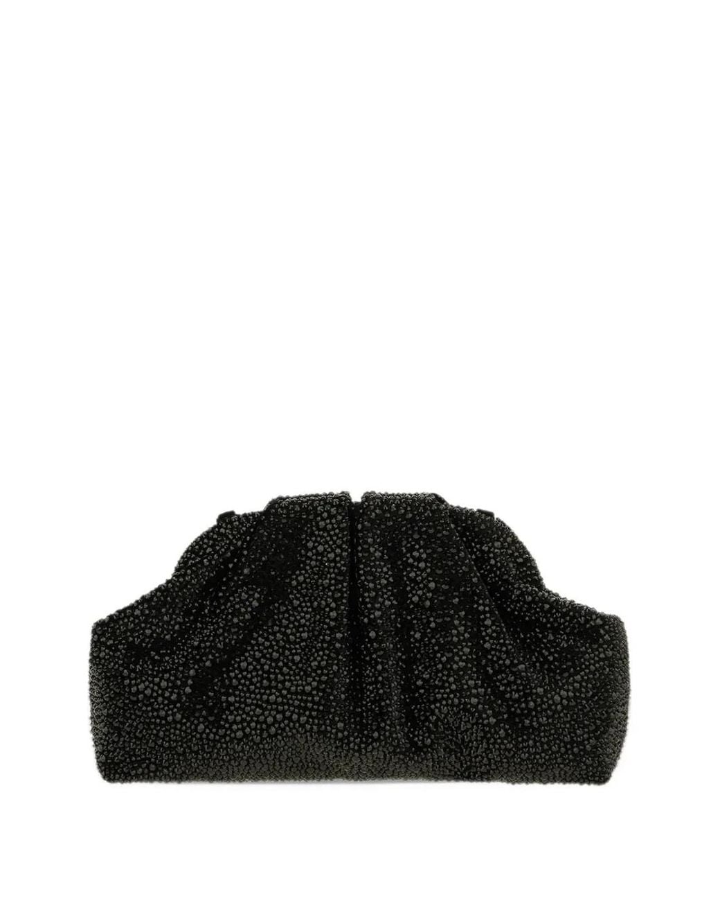 Twentyfourhaitch Black Mirach Bead-Embellished Ruched Shoulder Bag