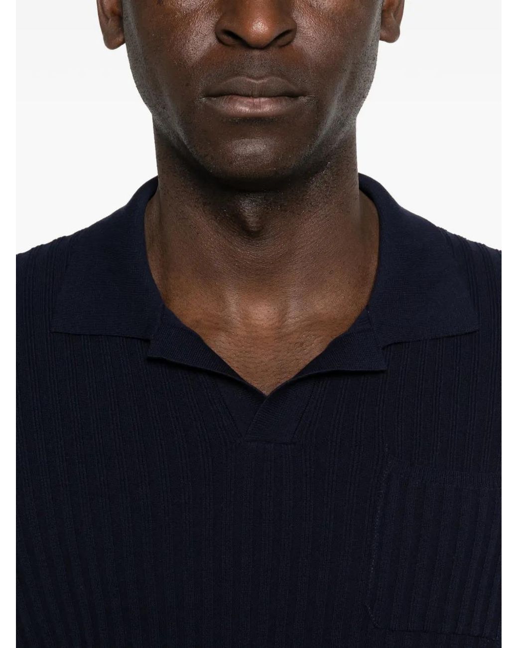 Roberto Collina Blue Ribbed Pocket Polo Shirt for men