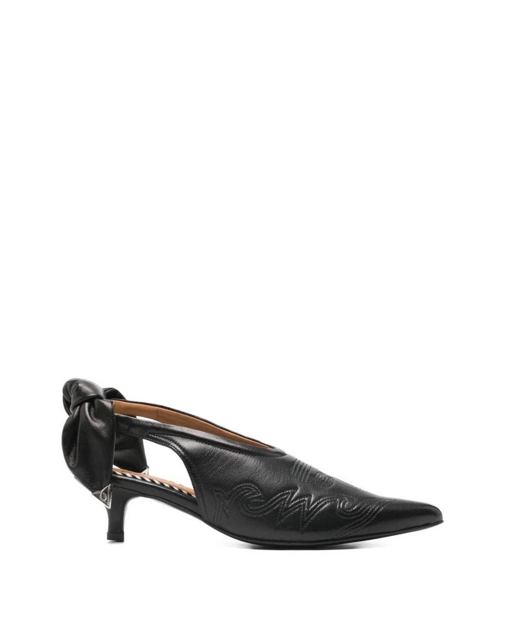 Toga Black Western-Style Embroidered Slingback Pumps