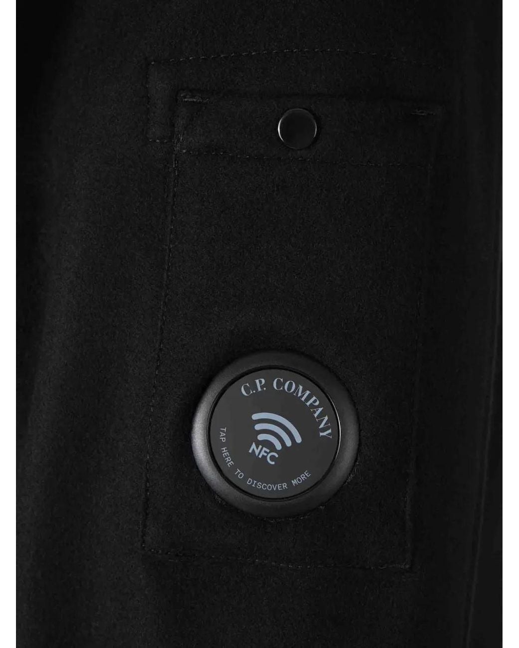 C P Company Black Felted Wool Lens Button Overshirt for men