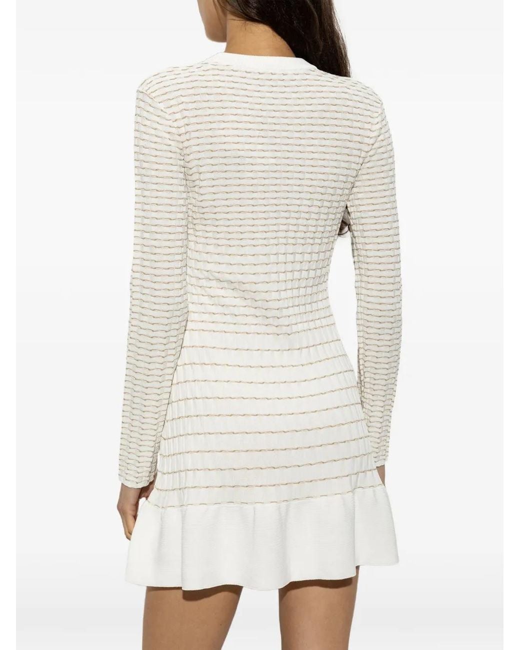 Casablanca White Striped-Pattern Ruffled Mini Dress