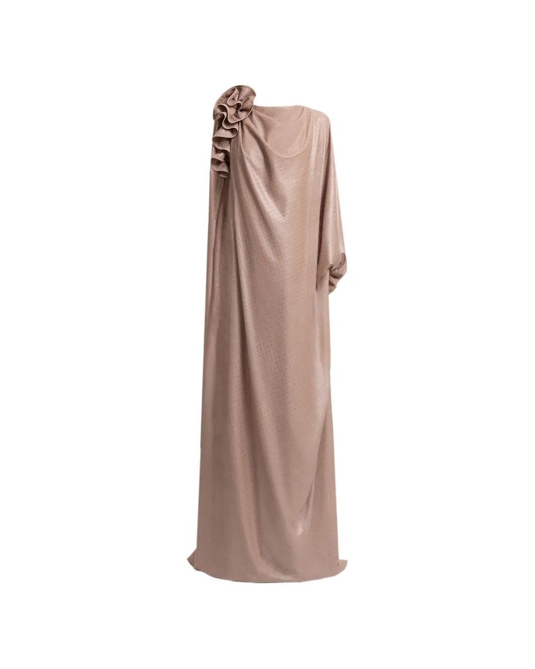 Gemy Maalouf Natural Draped Floral Embellishment Maxi Kaftan