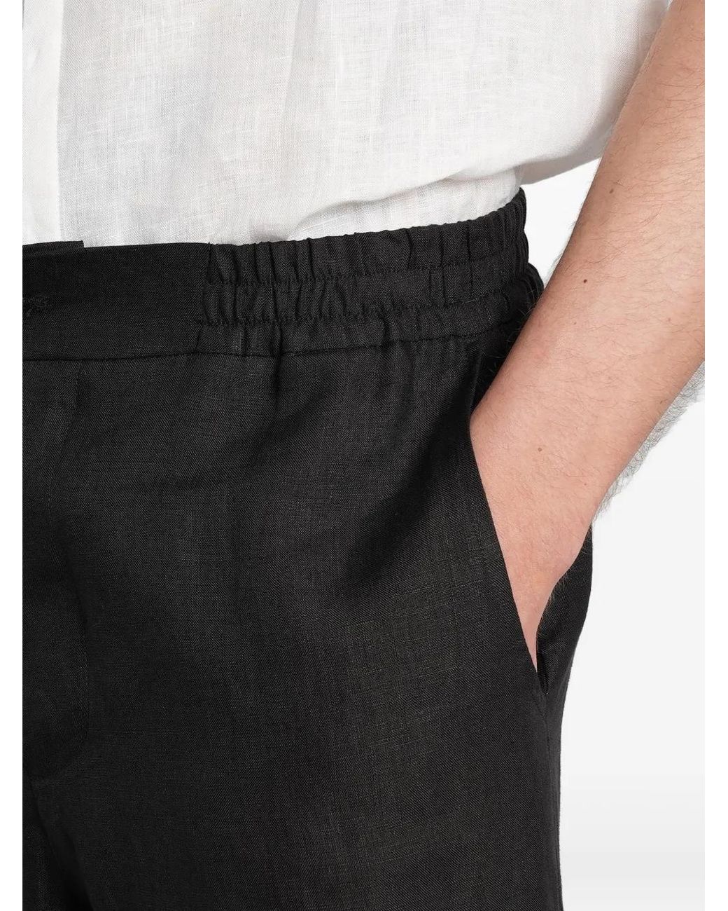 Alpha Studio Black Elasticated-Waistband Straight-Leg Trousers for men