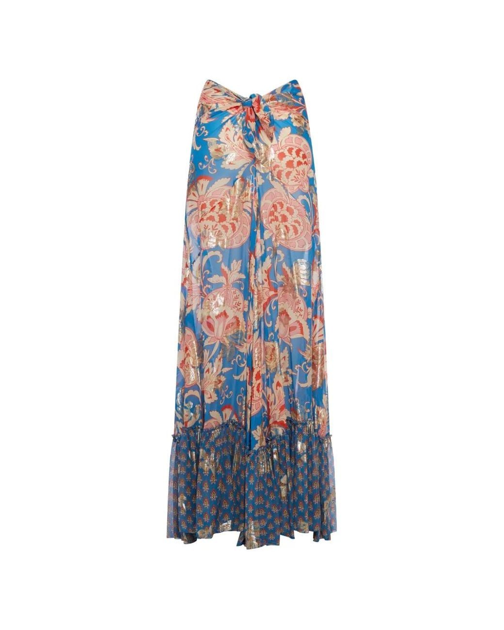 Etro Blue Ruffled Floral-Print Maxi Skirt