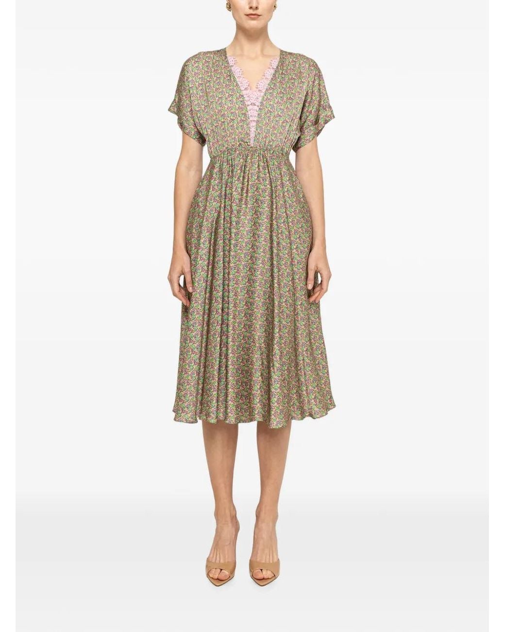 Nissa Natural Lace-Detail Viscose Midi Dress