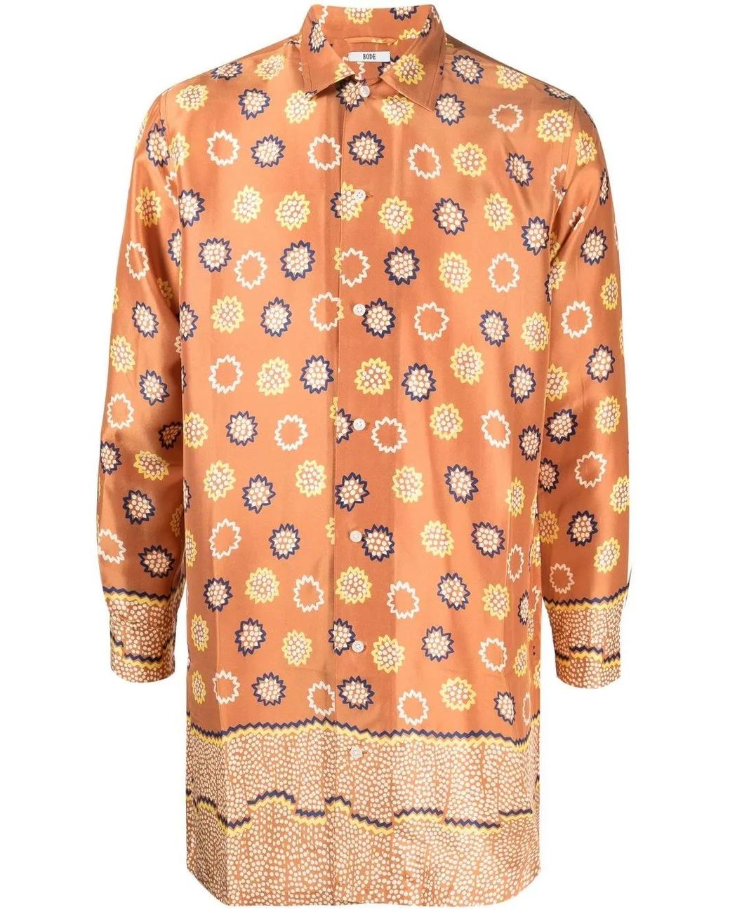 Bode Orange All-Over Graphic Print Silk Shirt for men
