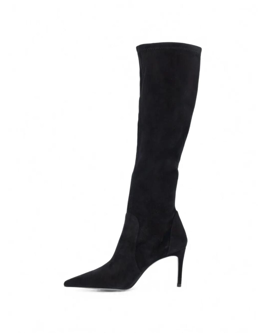 Stuart Weitzman Black Power 75 Pointed-Toe Suede Boots