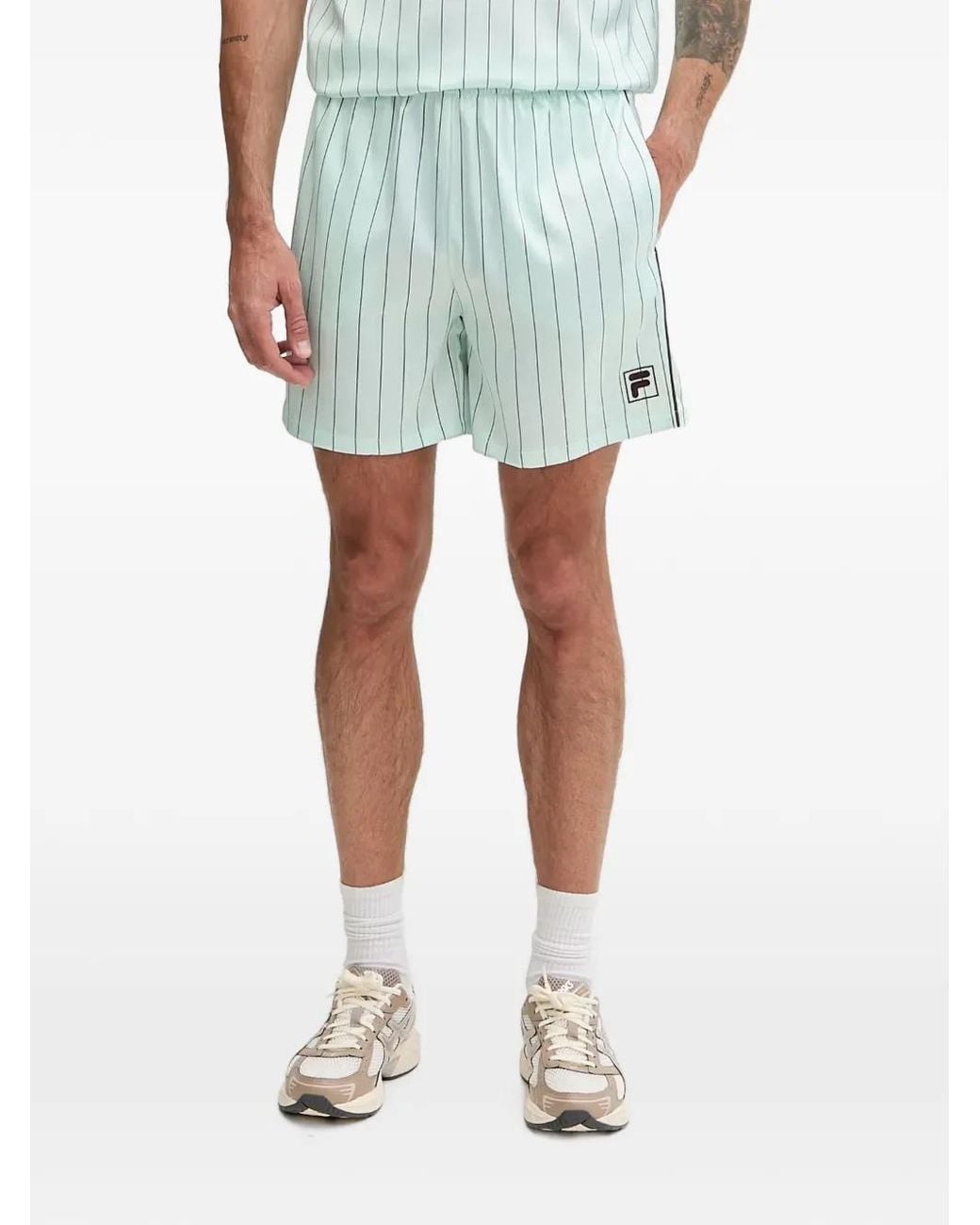 Fila Blue Coverciano Pinstripe-Print Logo-Patch Shorts for men