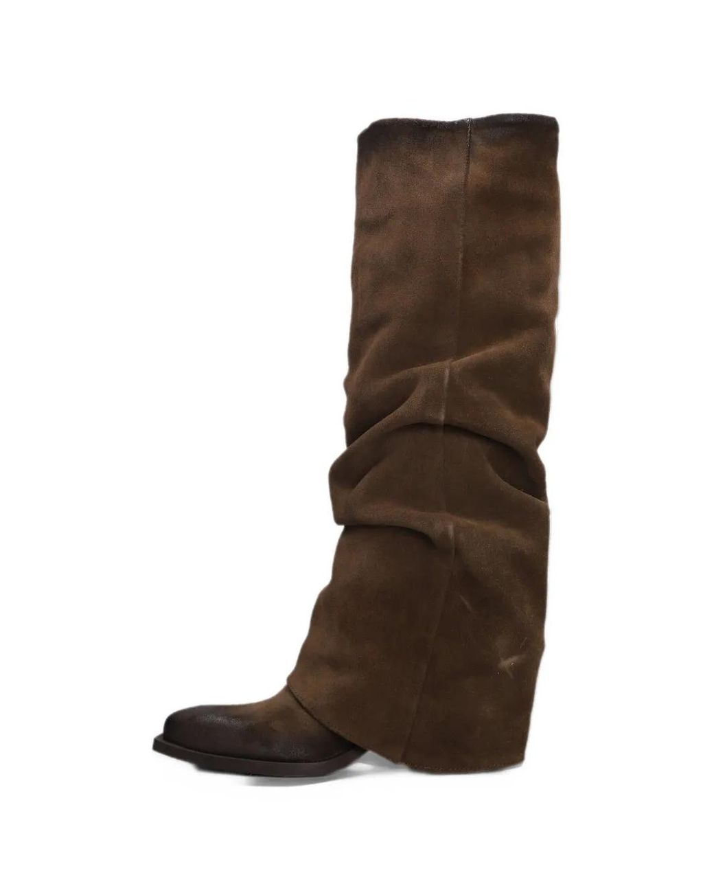 METISSE Brown Slouchy-Effect Leather Boots