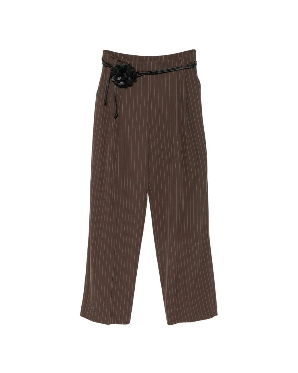 Imperial Brown Pinstripe-Pattern Pleated Trousers