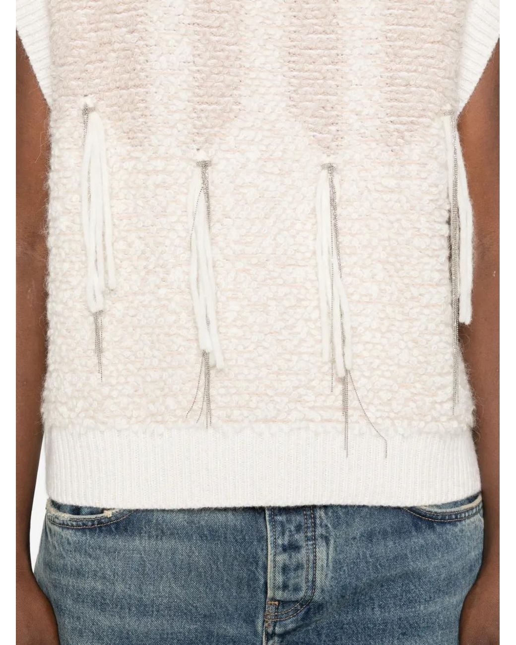 Peserico Natural Fringe-Detail Bouclé Sweater