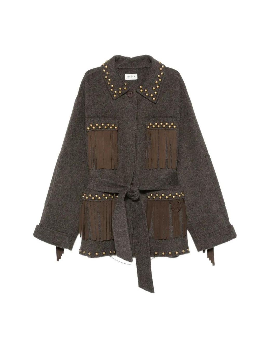 P.A.R.O.S.H. Brown Veste Cloutée À Franges