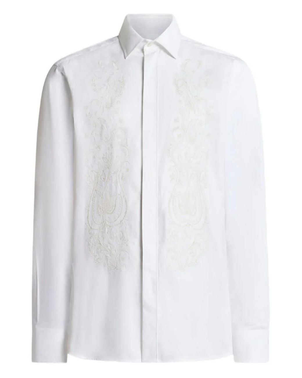 Etro White Cotton Shirt With Floral Paisley Embroidery for men