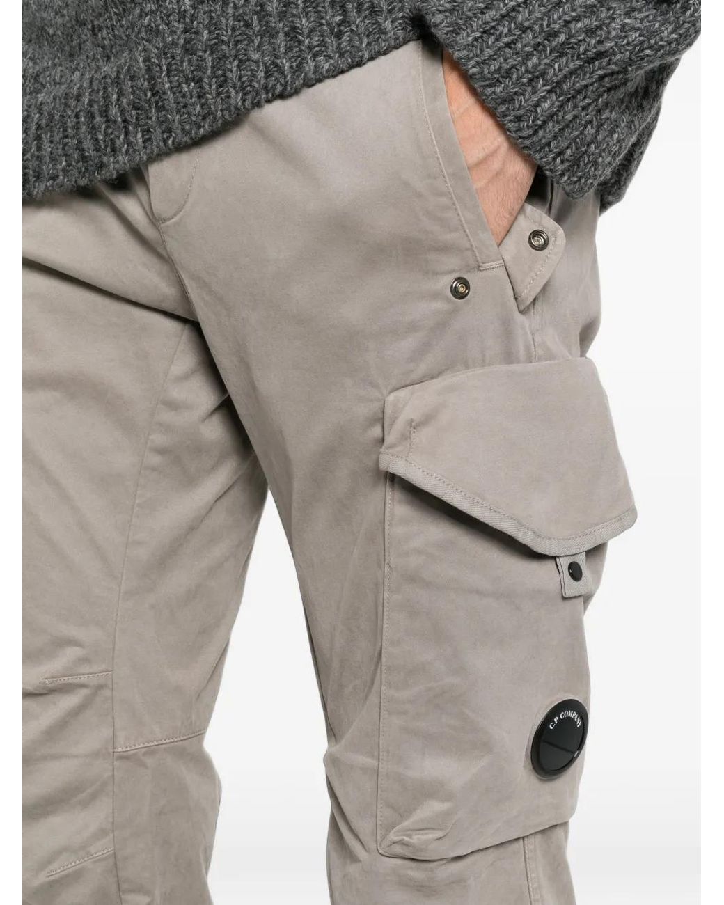 C P Company Gray Stretch Sateen Lens Ergonomic Cargo Pants for men