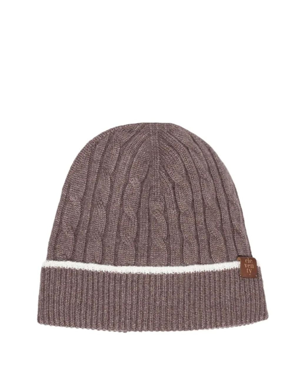 Eleventy Brown Cable-Knit Beanie Hat for men
