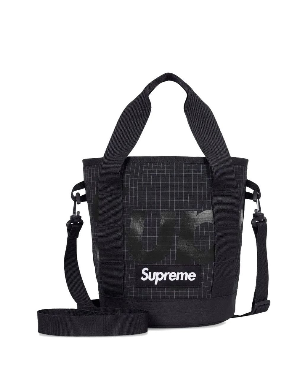 Supreme Black Cinch Grid-Pattern Tote Bag (5L) for men