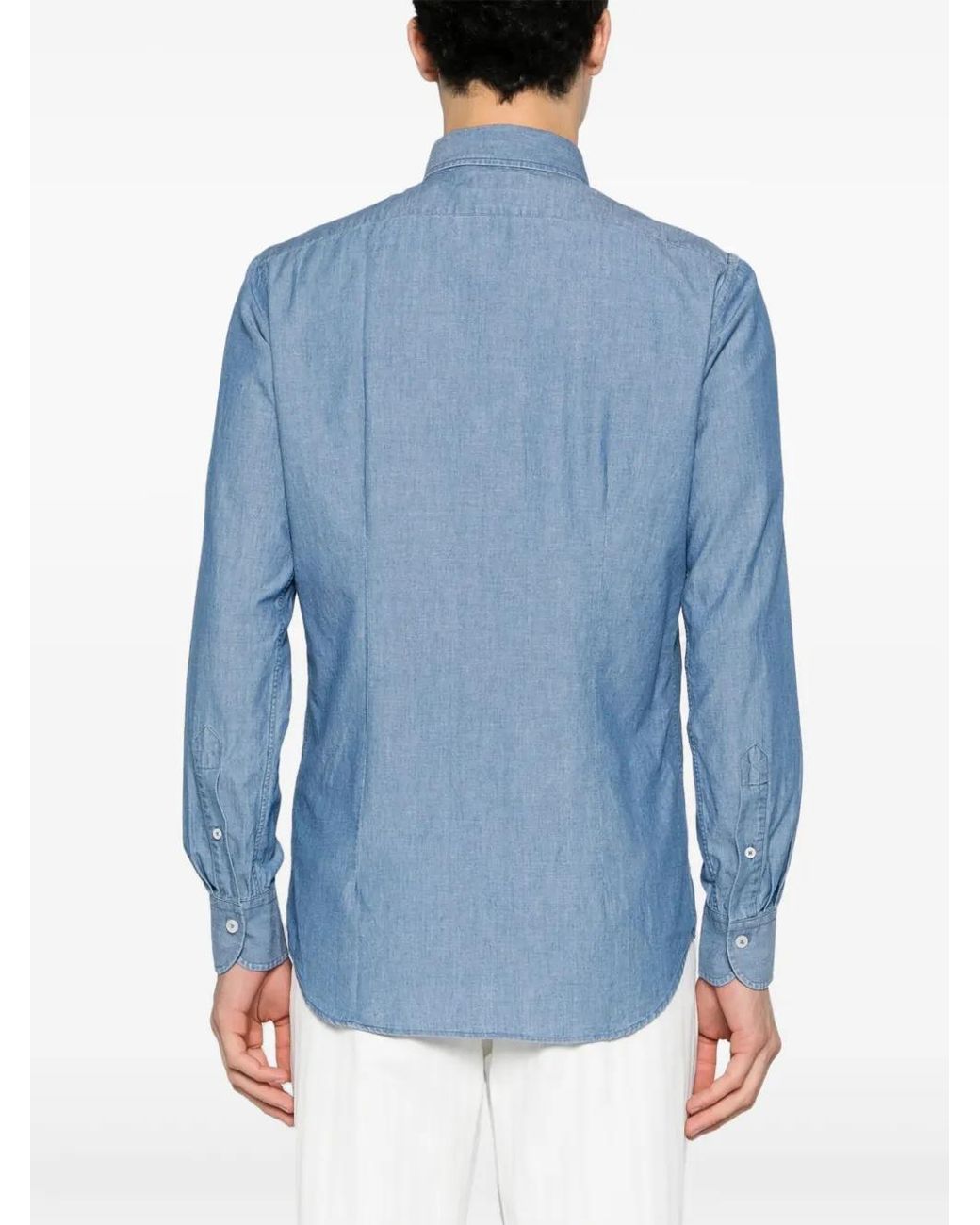 Dell'Oglio Blue Spread-Collar Cotton Shirt for men