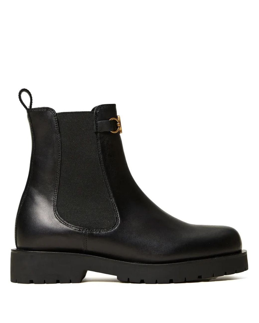 Twinset Black Oval T Leather Chelsea Boots