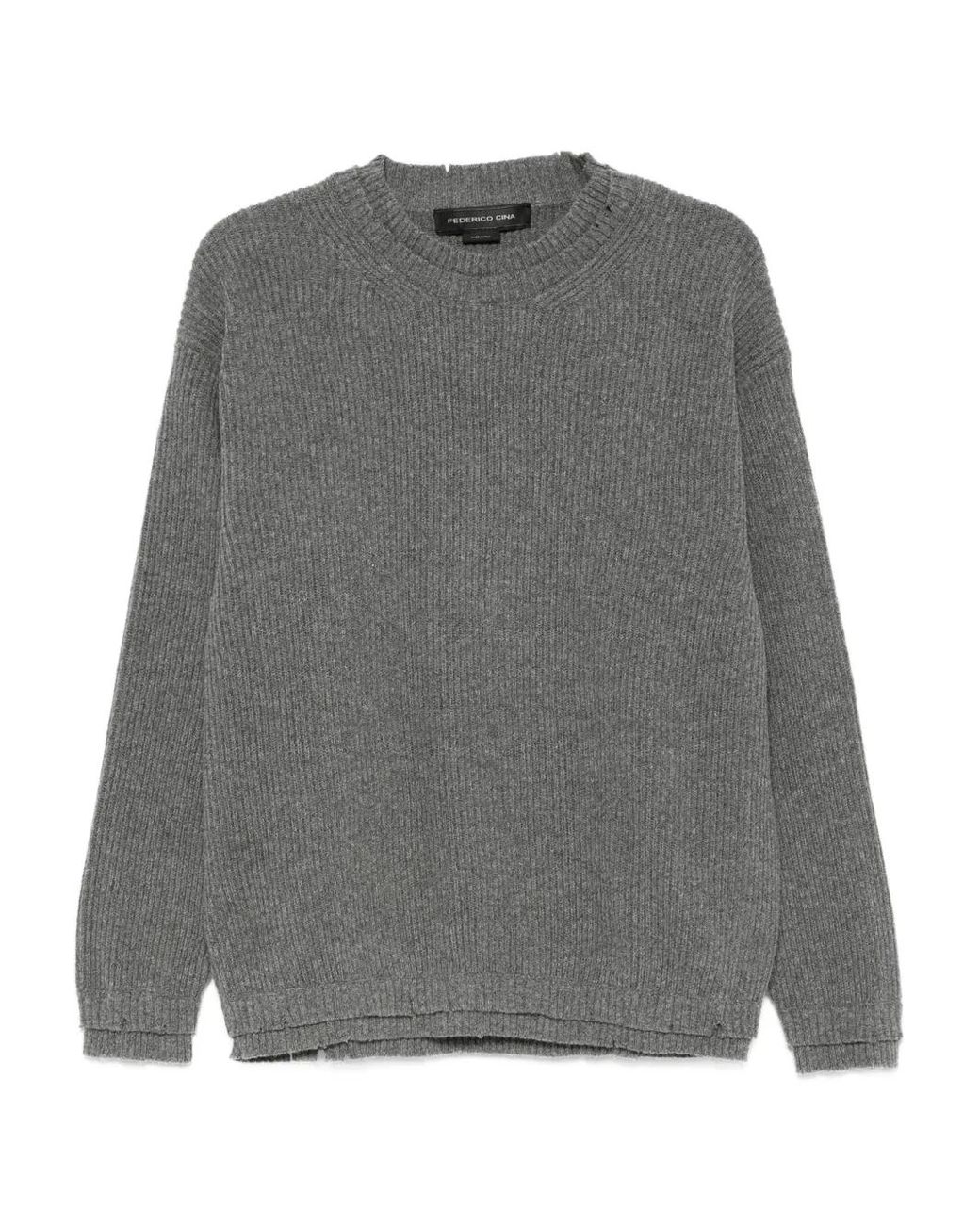 FEDERICO CINA Gray Ribbed Wool Sweater