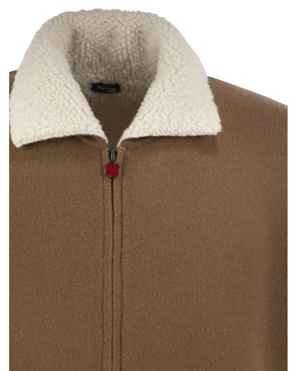Kiton Brown Shearling-Effect Collar Cardigan for men