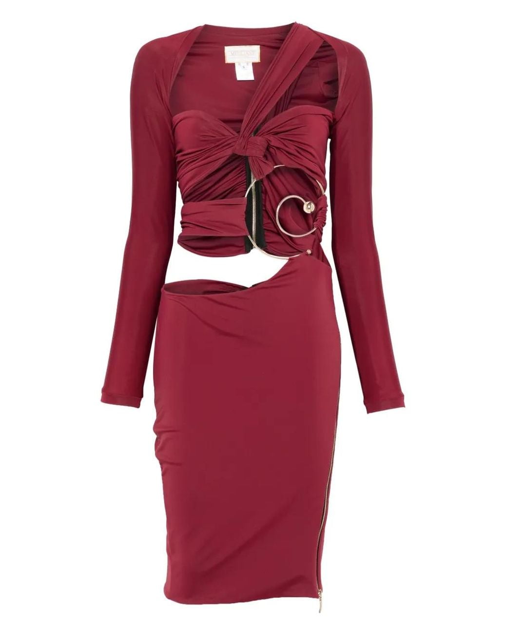 MITILIANE COUTURE Red Cut Out-Detail Pierced Midi Dress