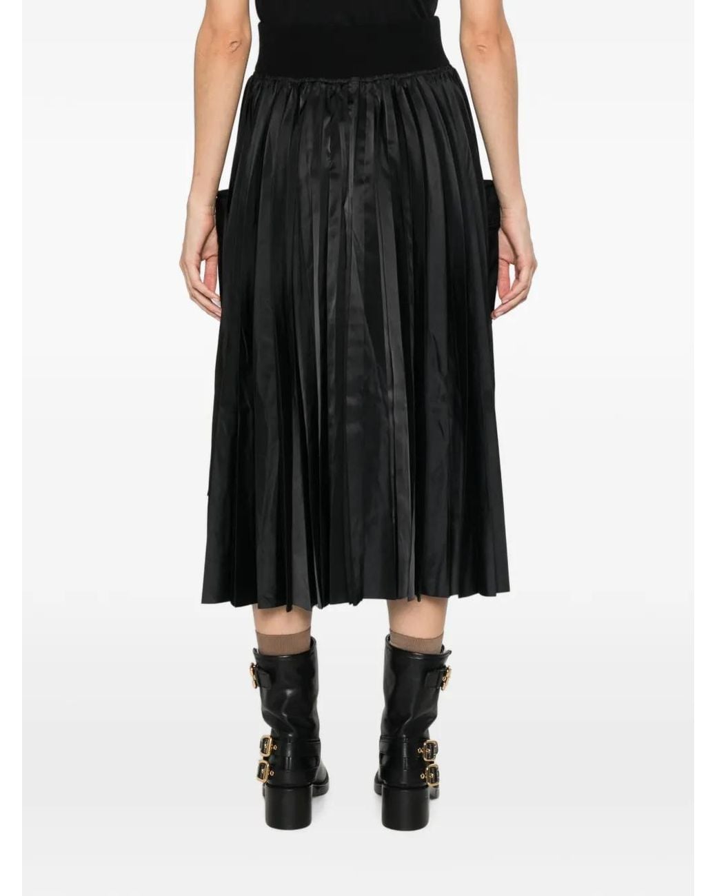 Sacai Black Quilted Pleated Midi Skirt