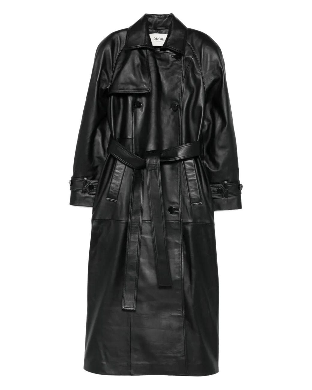 DUCIE Black Corrin Buttoned Belted Leather Trench