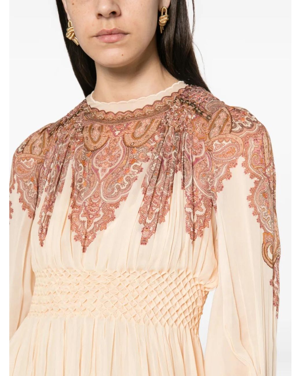 Zimmermann White Ascent Smocked Paisley-Print Midi Dress